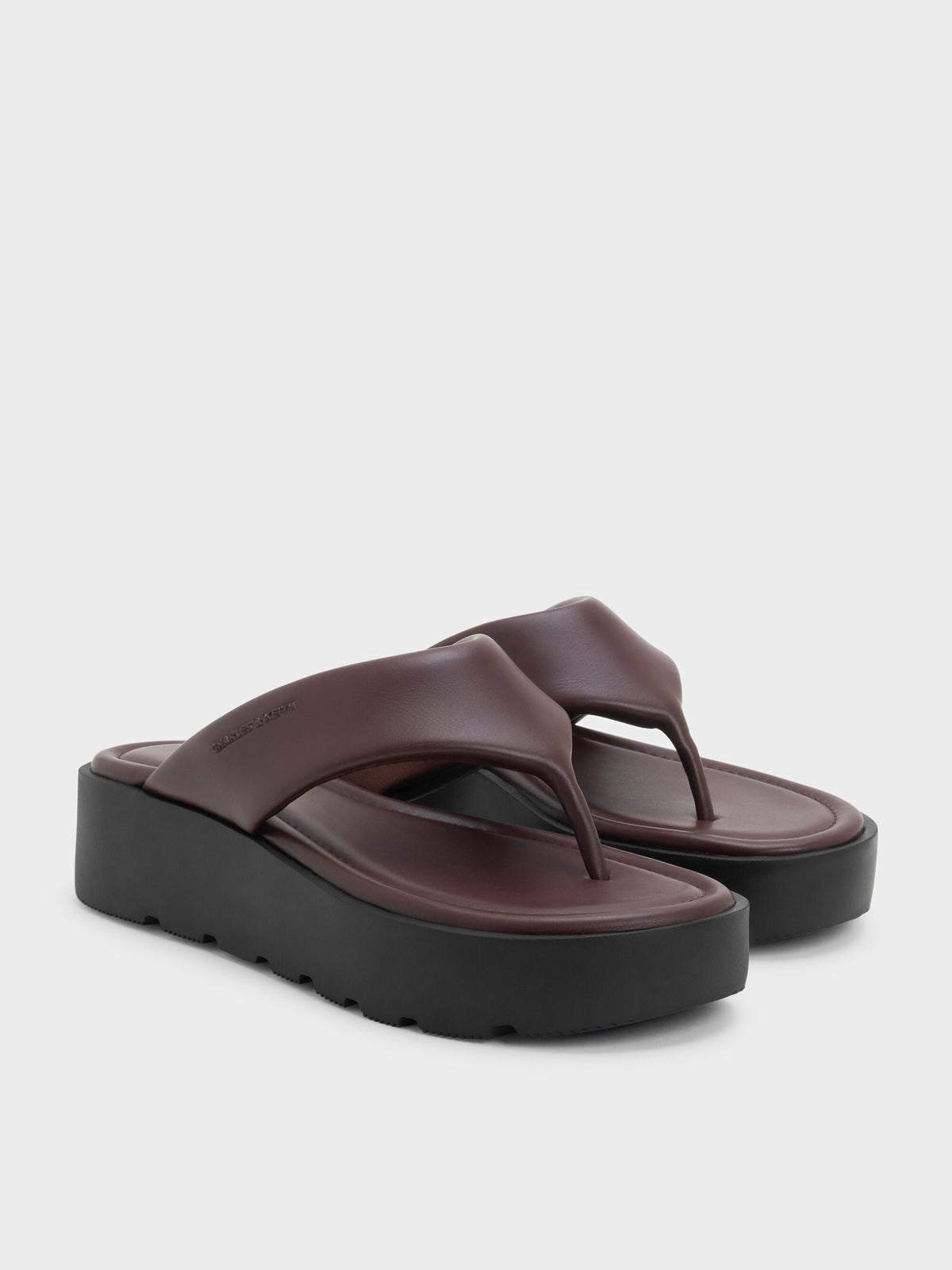 V-Strap Flatform Thong Sandals - Burgundy | CHARLES & KEITH