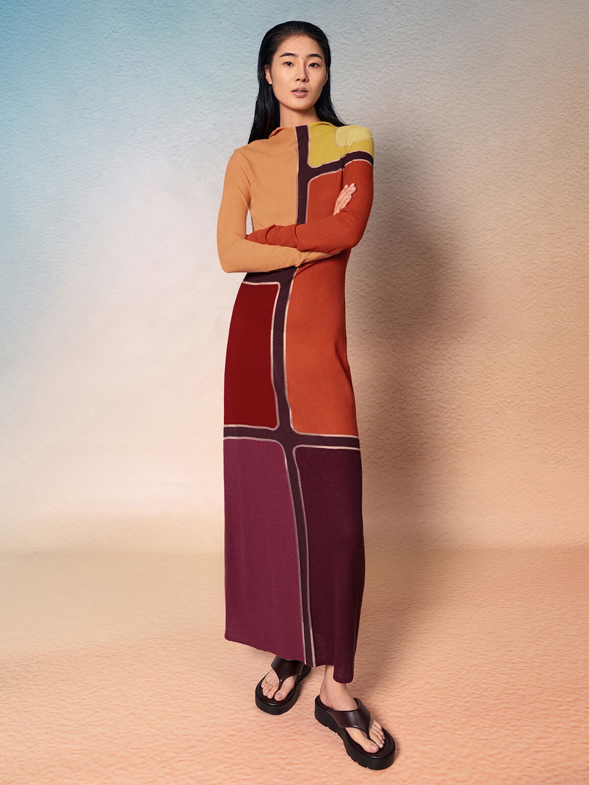 V-Strap Flatform Thong Sandals - Burgundy | CHARLES & KEITH