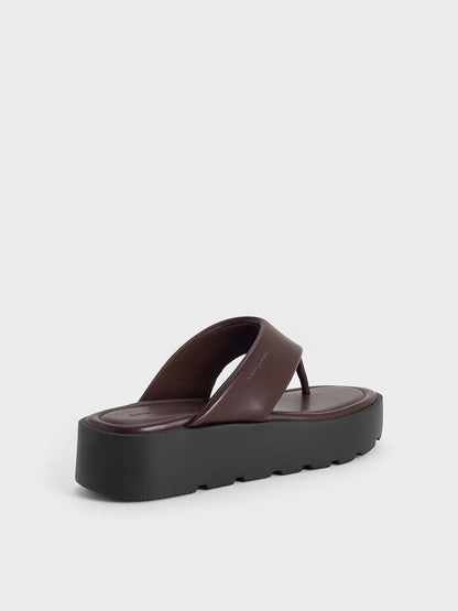 V-Strap Flatform Thong Sandals - Burgundy | CHARLES & KEITH