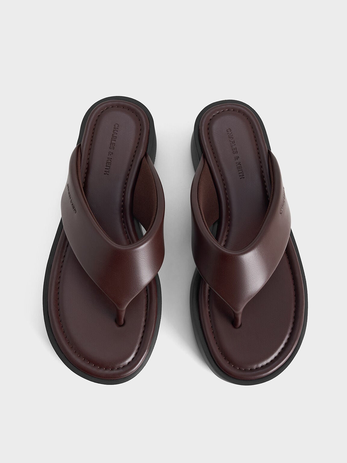 V-Strap Flatform Thong Sandals - Burgundy | CHARLES & KEITH