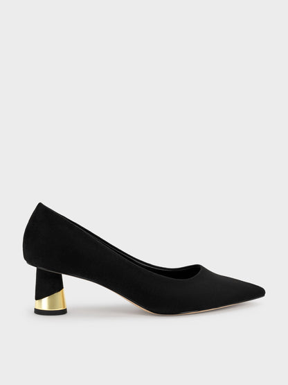 Cammie Faux Suede Metallic-Heel Pumps - Black Textured | CHARLES & KEITH