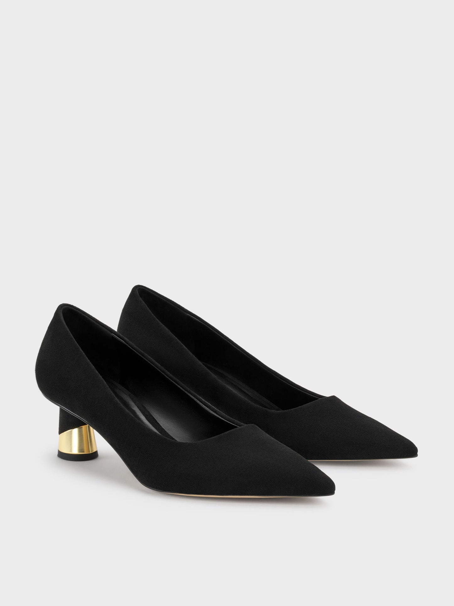 Cammie Faux Suede Metallic-Heel Pumps - Black Textured | CHARLES & KEITH
