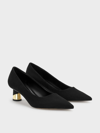 Cammie Faux Suede Metallic-Heel Pumps - Black Textured | CHARLES & KEITH