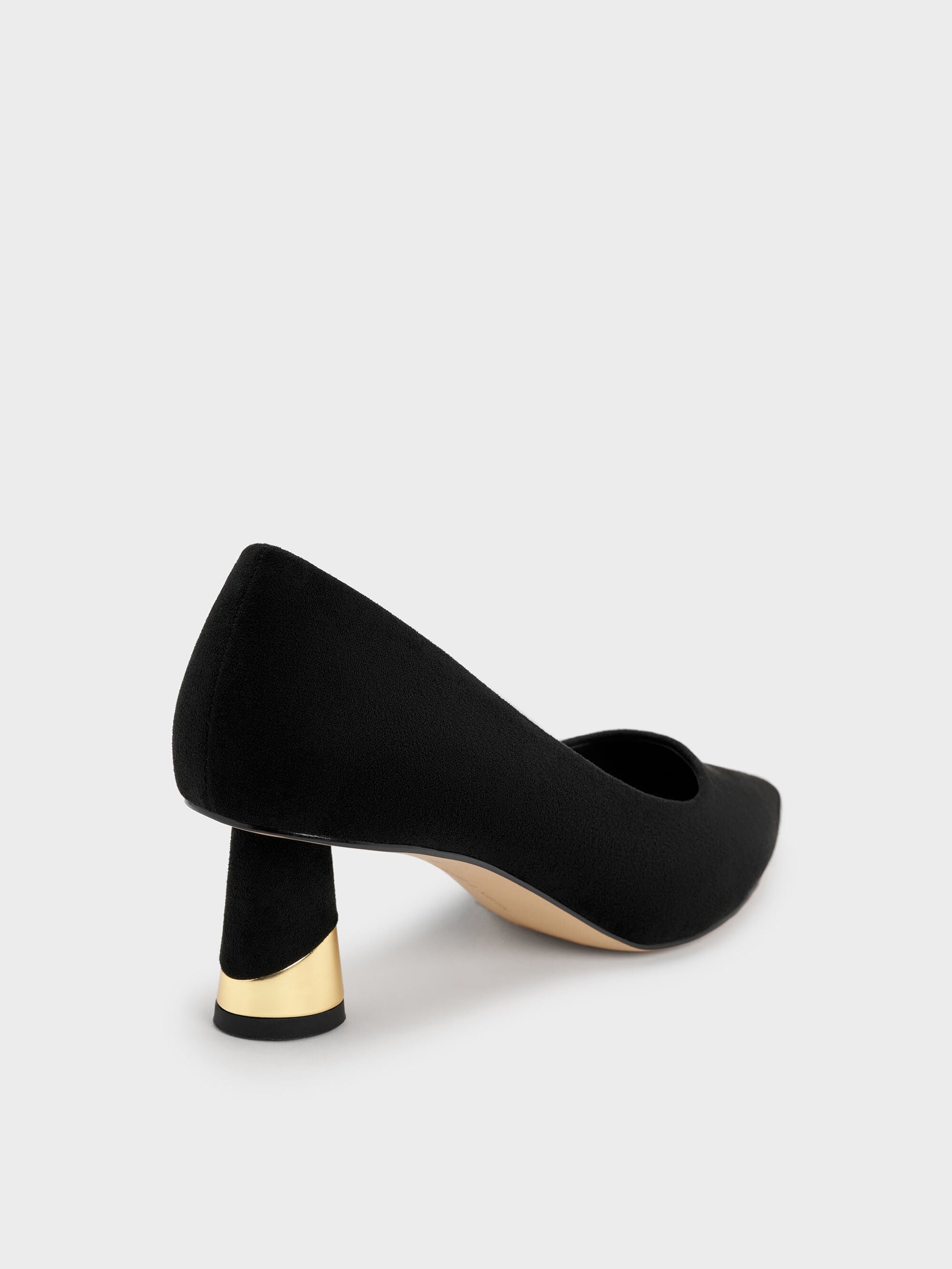 Cammie Faux Suede Metallic-Heel Pumps - Black Textured | CHARLES & KEITH