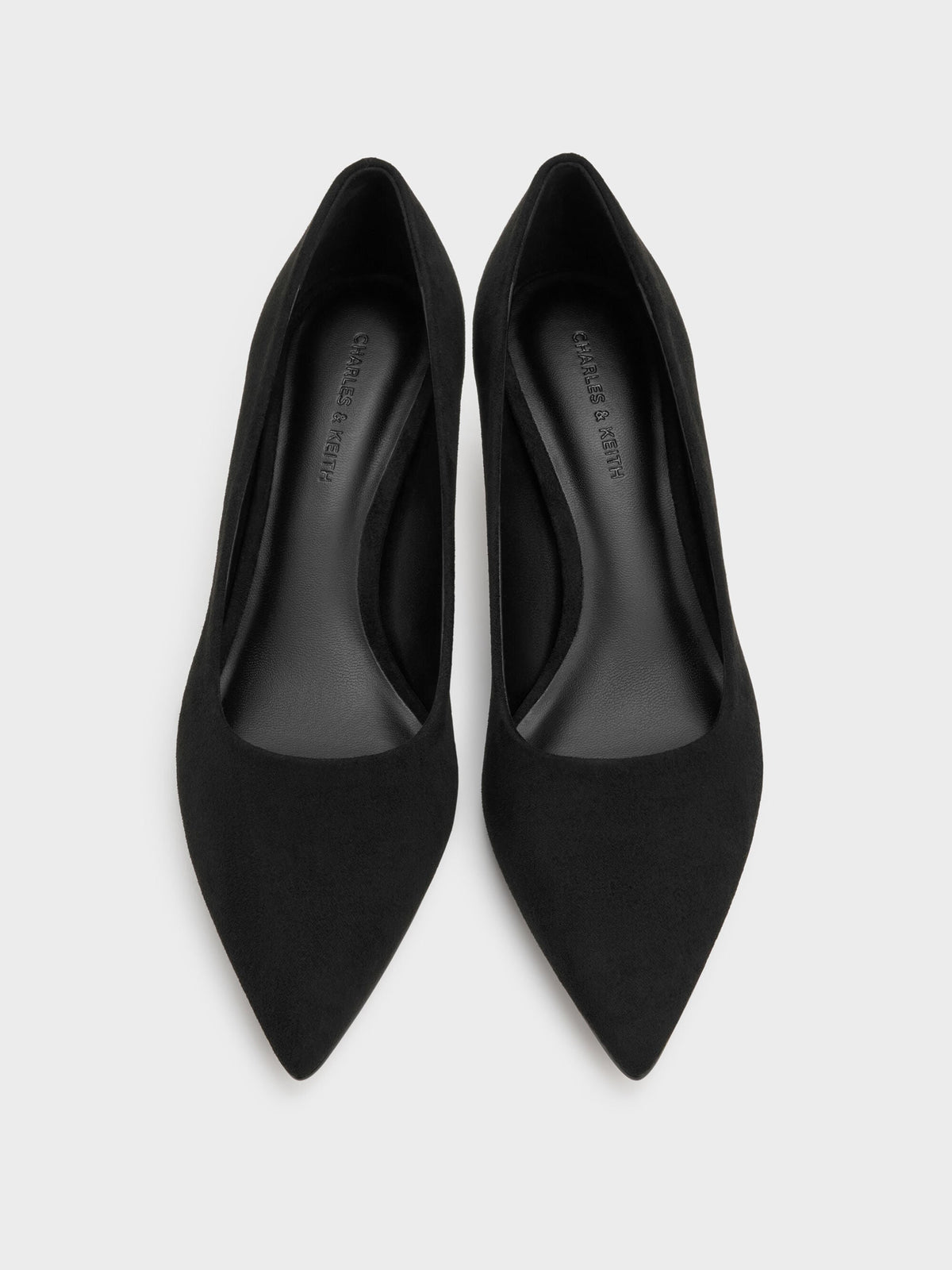 Cammie Faux Suede Metallic-Heel Pumps - Black Textured | CHARLES & KEITH