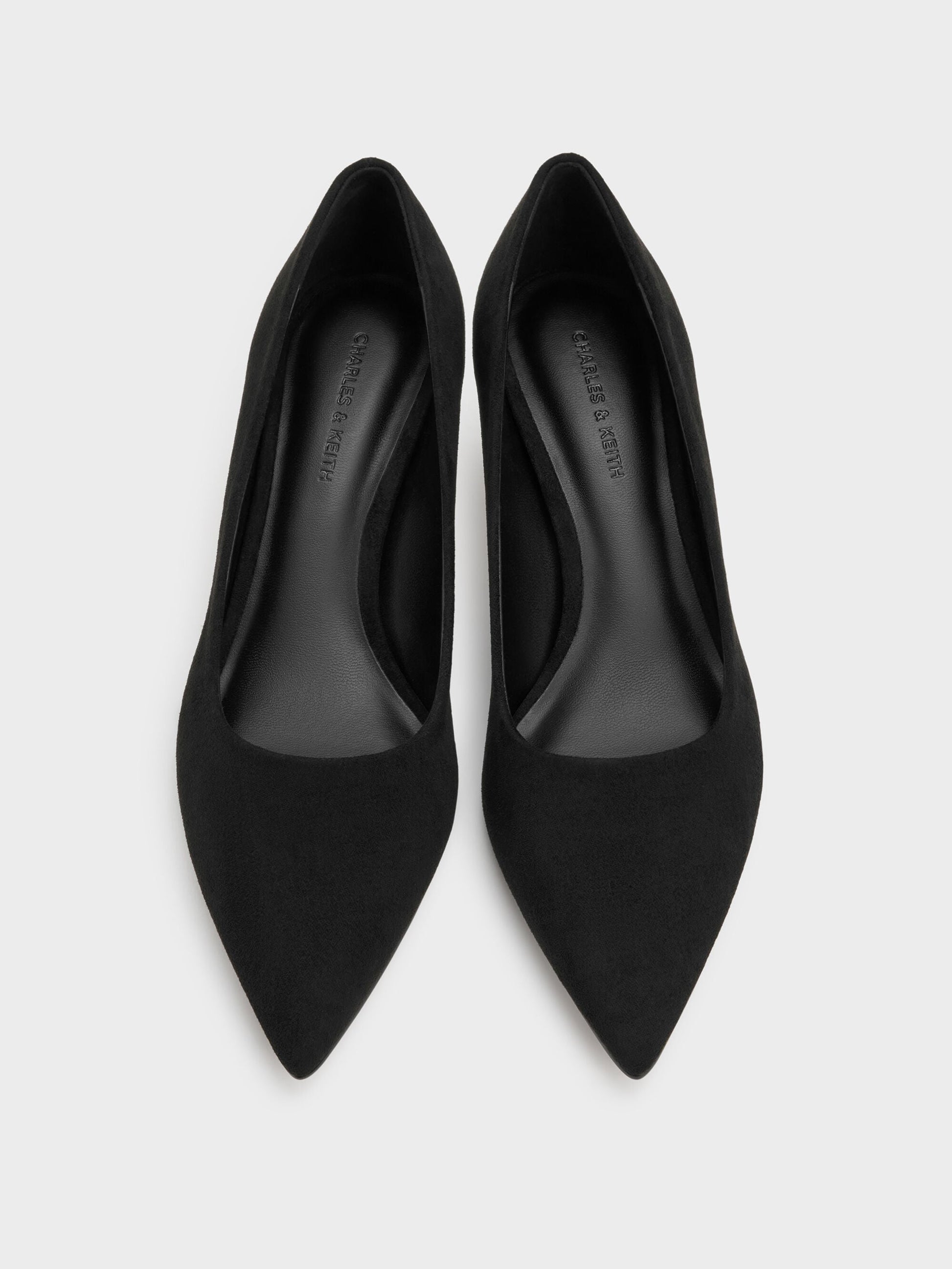 Cammie Faux Suede Metallic-Heel Pumps - Black Textured | CHARLES & KEITH