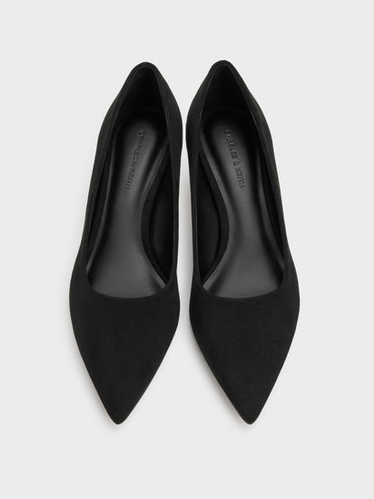 Cammie Faux Suede Metallic-Heel Pumps - Black Textured | CHARLES & KEITH