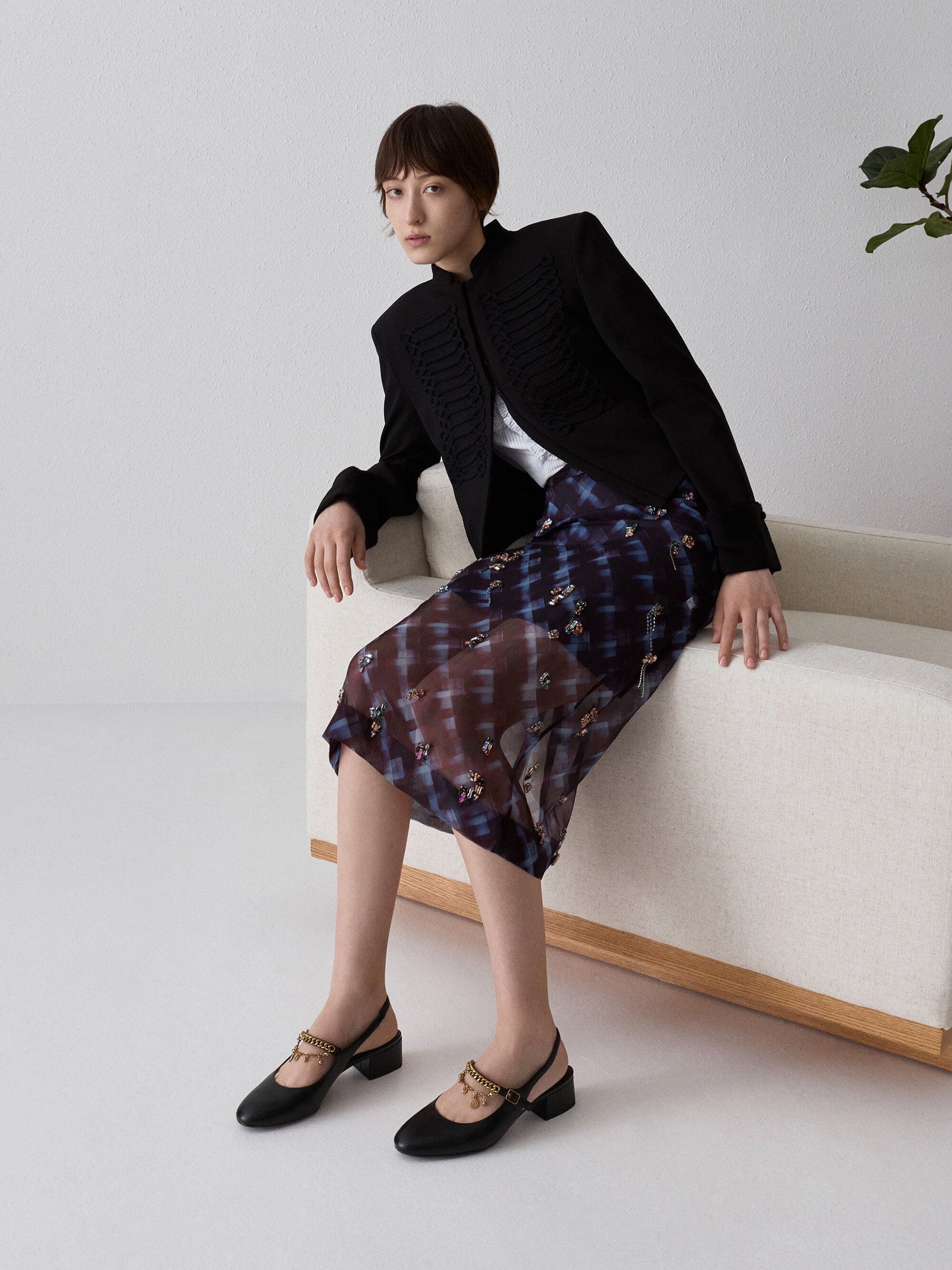 Double-Chain Charm Mary Jane Slingback Pumps - Black | CHARLES & KEITH