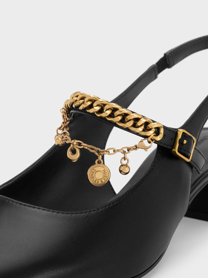 Double-Chain Charm Mary Jane Slingback Pumps - Black | CHARLES & KEITH
