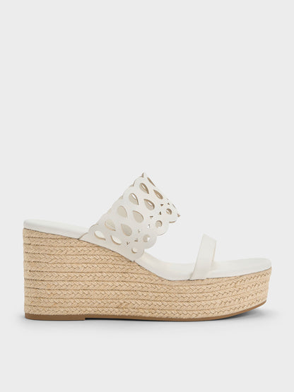 Cut-Out Espadrille Wedges - White | CHARLES & KEITH