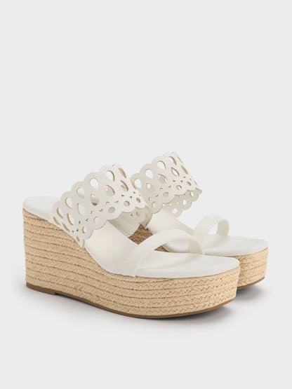 Cut-Out Espadrille Wedges - White | CHARLES & KEITH