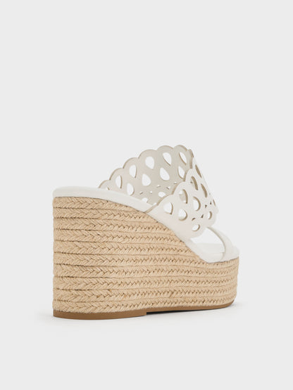 Cut-Out Espadrille Wedges - White | CHARLES & KEITH