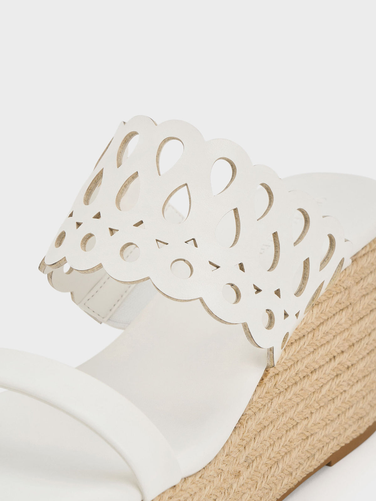 Cut-Out Espadrille Wedges - White | CHARLES & KEITH