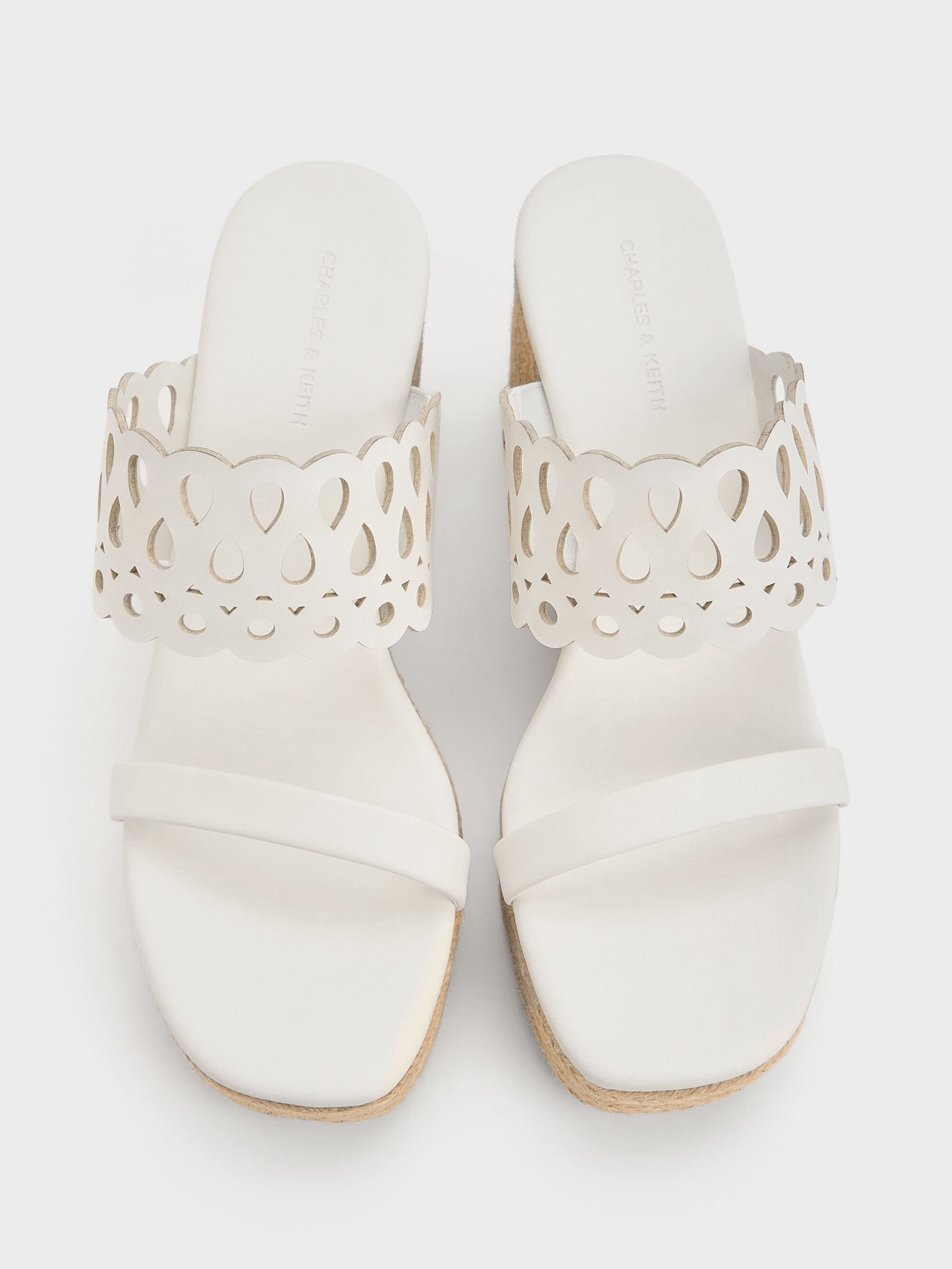 Cut-Out Espadrille Wedges - White | CHARLES & KEITH