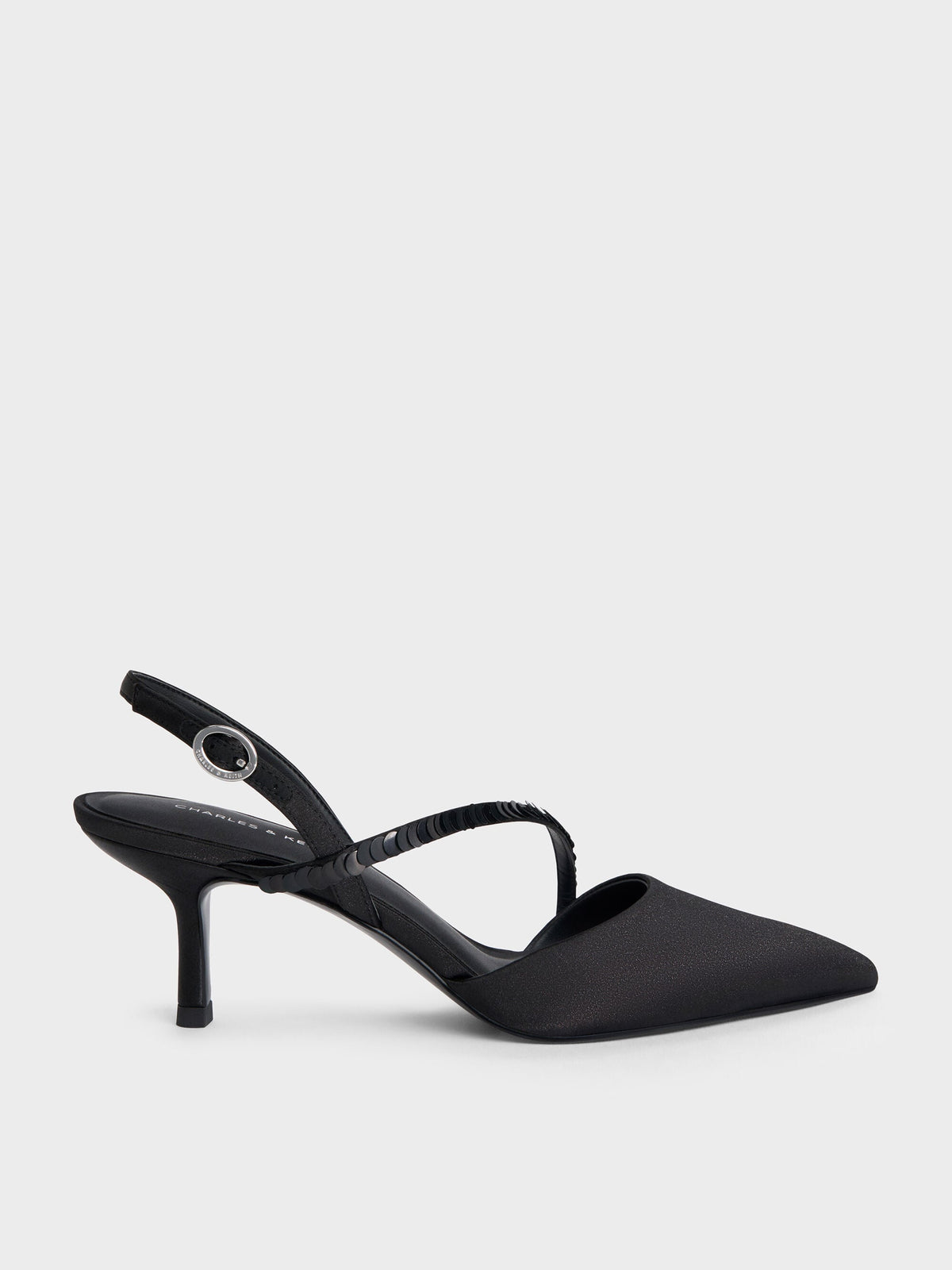 Briella Sequinned Slingback Pumps - Black Textured | CHARLES & KEITH