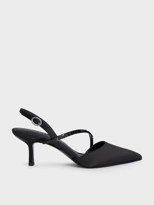 Briella Sequinned Slingback Pumps - Black Textured | CHARLES & KEITH
