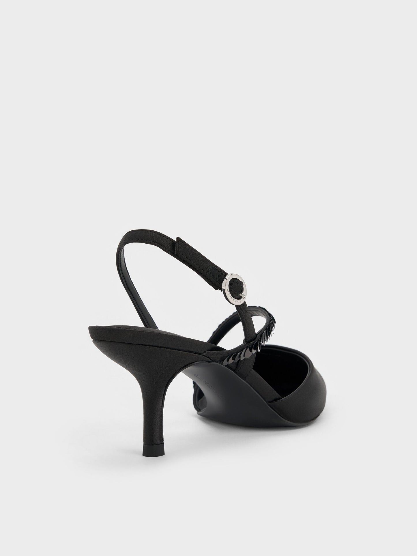 Briella Sequinned Slingback Pumps - Black Textured | CHARLES & KEITH