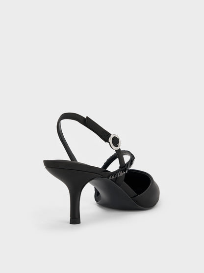Briella Sequinned Slingback Pumps - Black Textured | CHARLES & KEITH