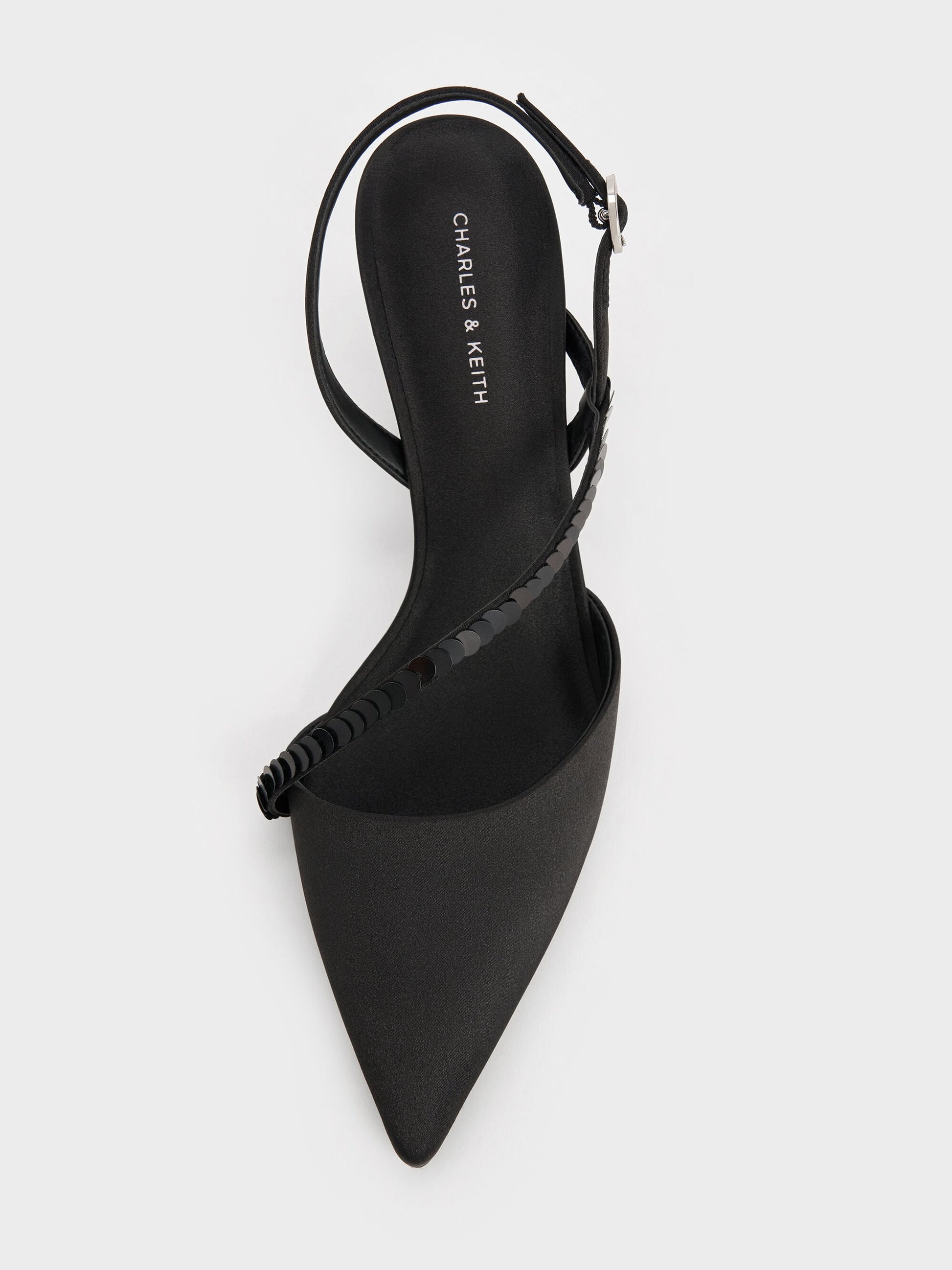 Briella Sequinned Slingback Pumps - Black Textured | CHARLES & KEITH