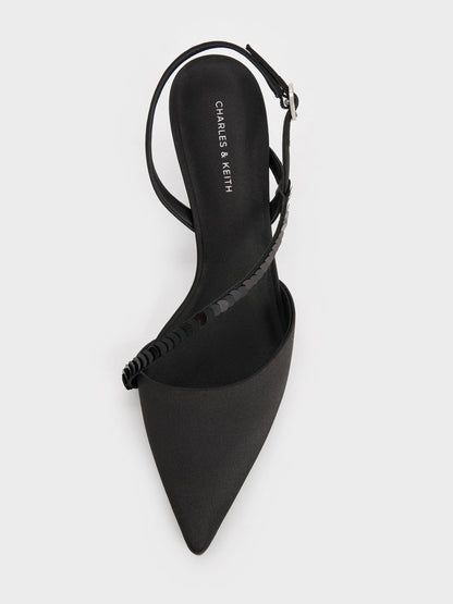 Briella Sequinned Slingback Pumps - Black Textured | CHARLES & KEITH