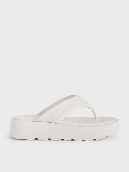 V-Strap Flatform Thong Sandals - White | CHARLES & KEITH