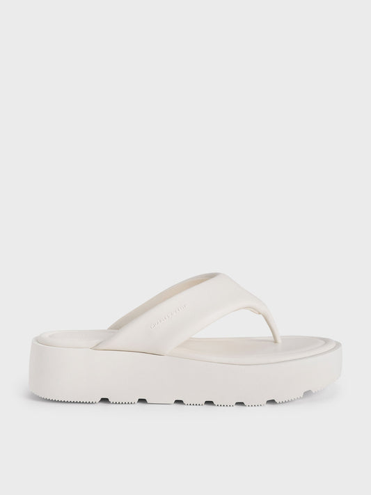 V-Strap Flatform Thong Sandals - White | CHARLES & KEITH