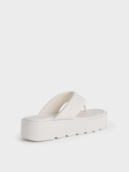 V-Strap Flatform Thong Sandals - White | CHARLES & KEITH