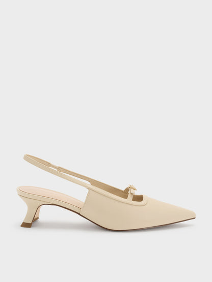 Buckle-Strap Slingback Pumps - Beige | CHARLES & KEITH