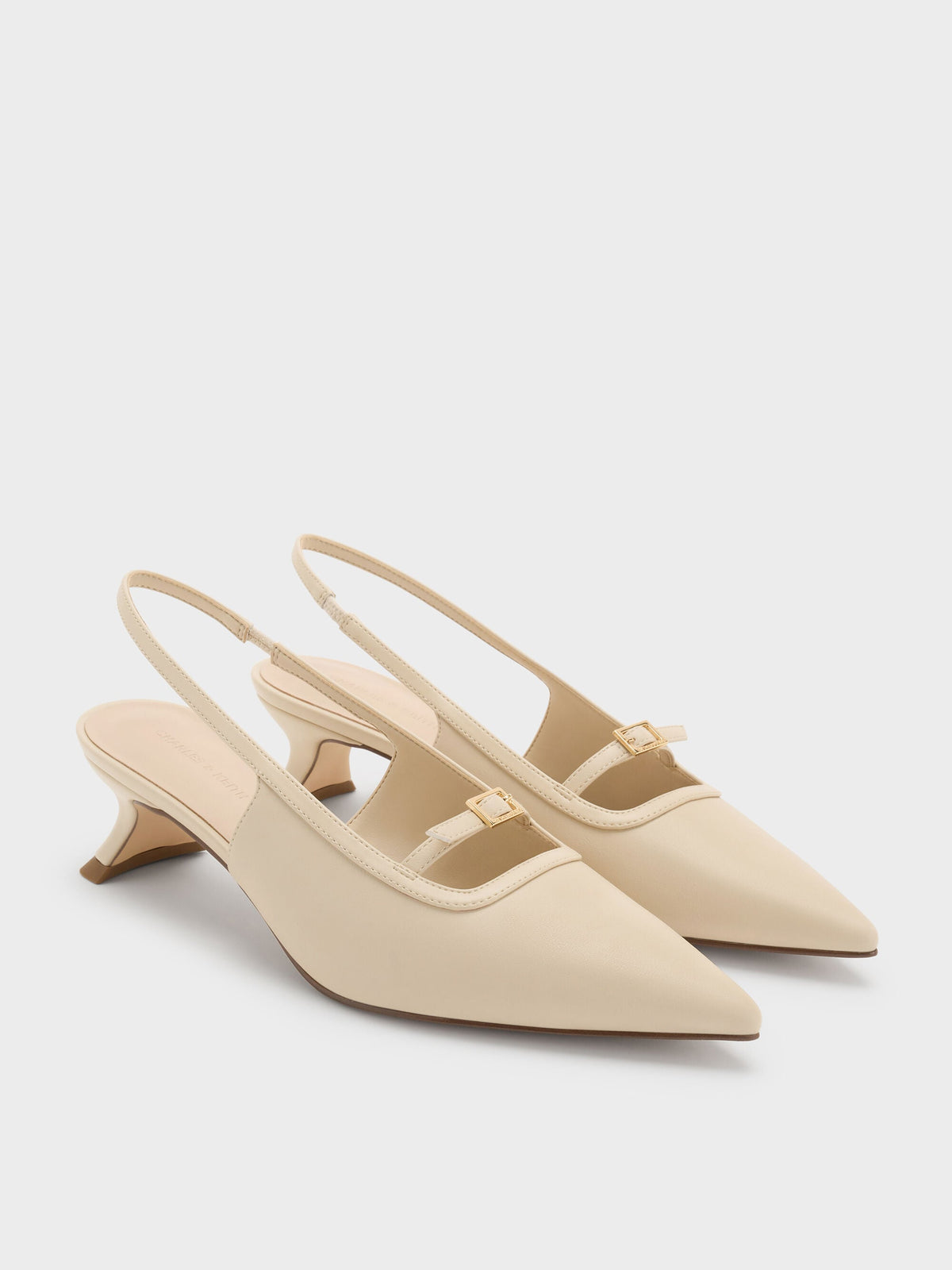 Buckle-Strap Slingback Pumps - Beige | CHARLES & KEITH