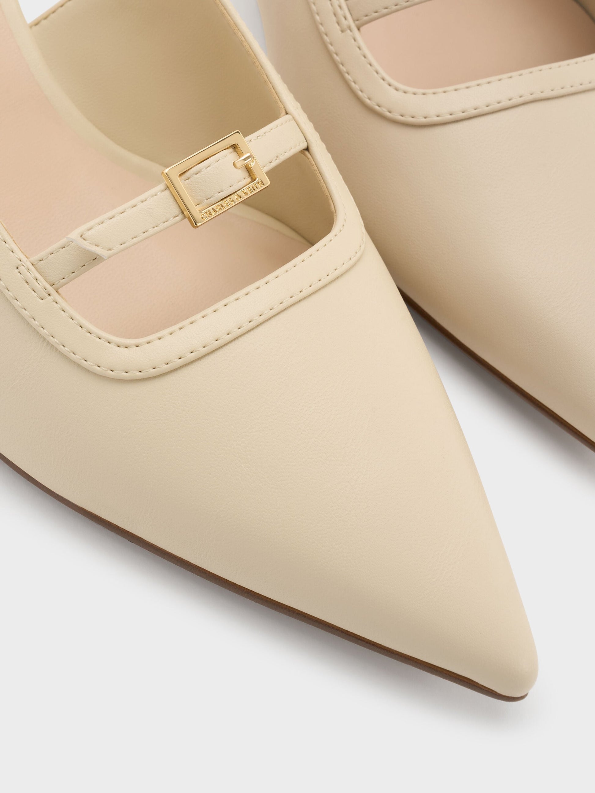 Buckle-Strap Slingback Pumps - Beige | CHARLES & KEITH