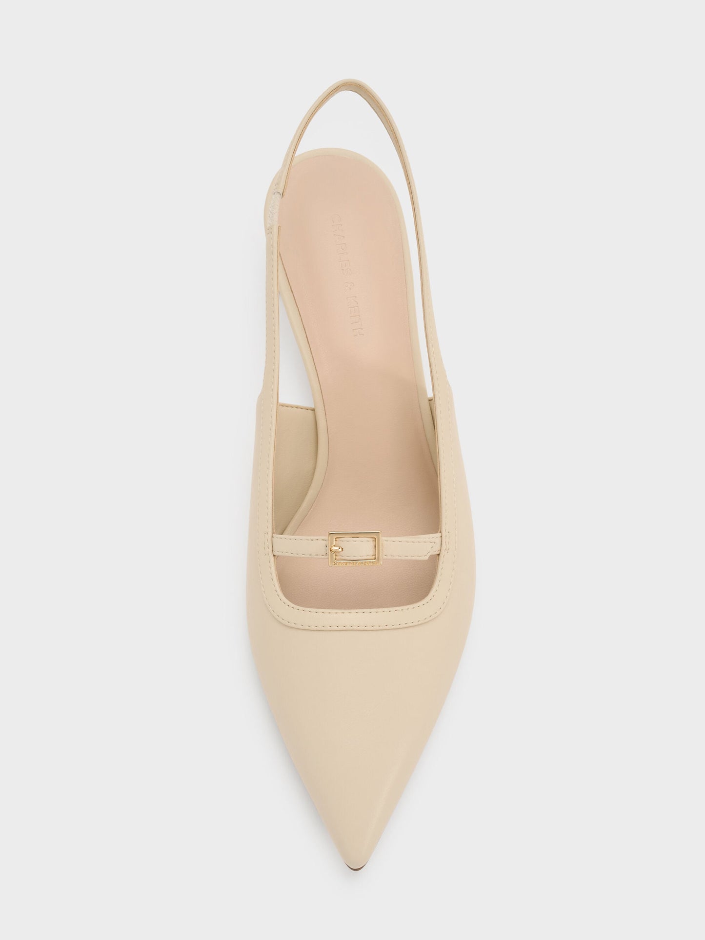 Buckle-Strap Slingback Pumps - Beige | CHARLES & KEITH