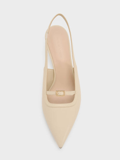 Buckle-Strap Slingback Pumps - Beige | CHARLES & KEITH