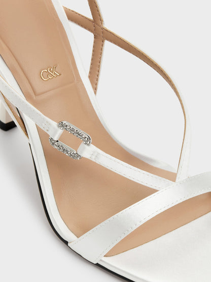 Crystal-Buckle Ankle-Strap Heels - White | CHARLES & KEITH