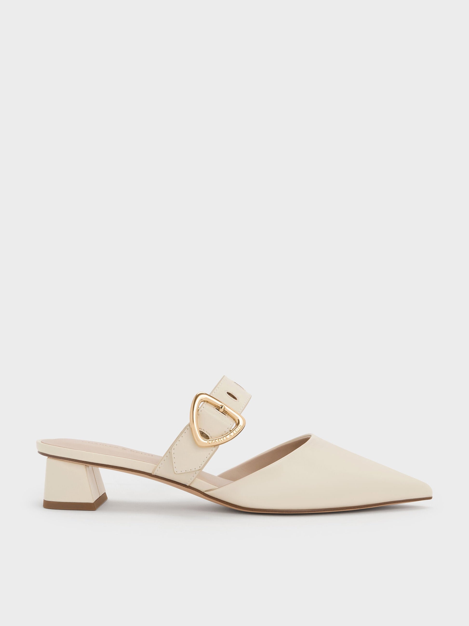 Sepphe Buckle-Strap Heeled Mules - Cream | CHARLES & KEITH