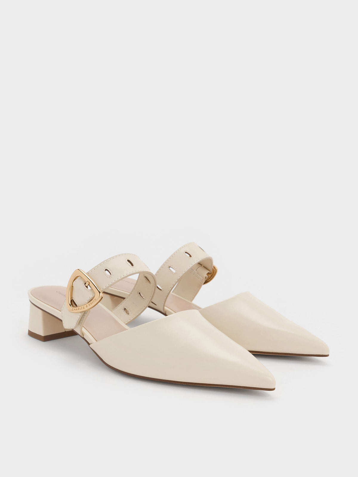 Sepphe Buckle-Strap Heeled Mules - Cream | CHARLES & KEITH
