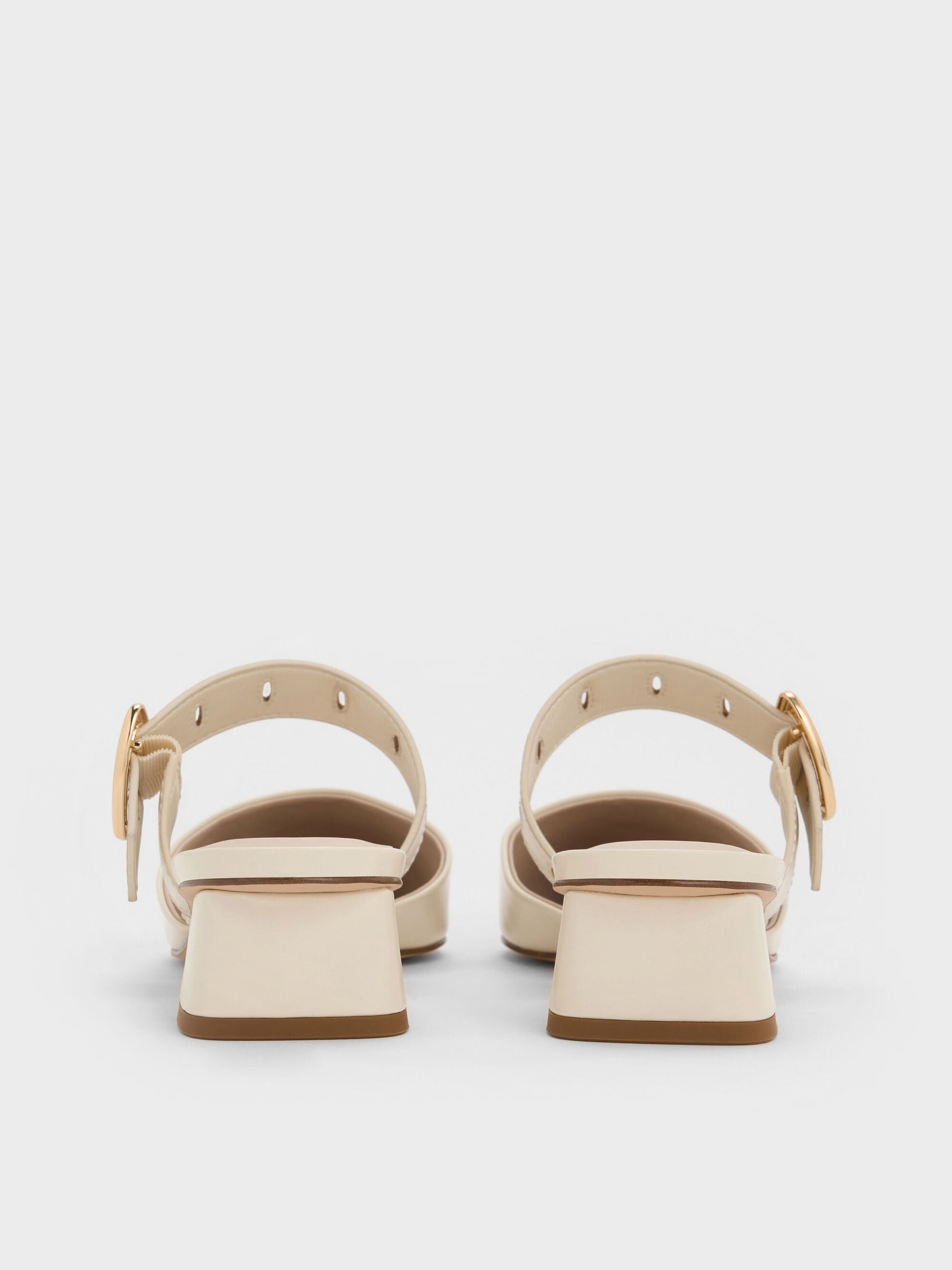 Sepphe Buckle-Strap Heeled Mules - Cream | CHARLES & KEITH