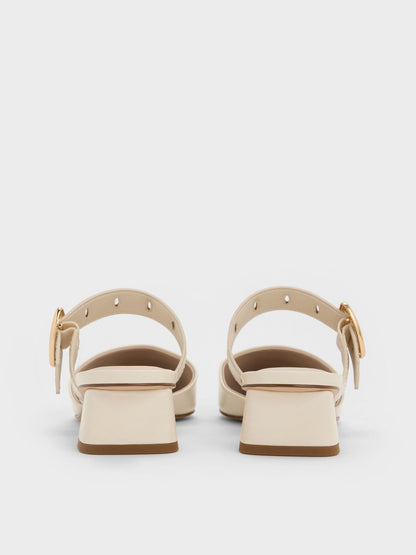 Sepphe Buckle-Strap Heeled Mules - Cream | CHARLES & KEITH