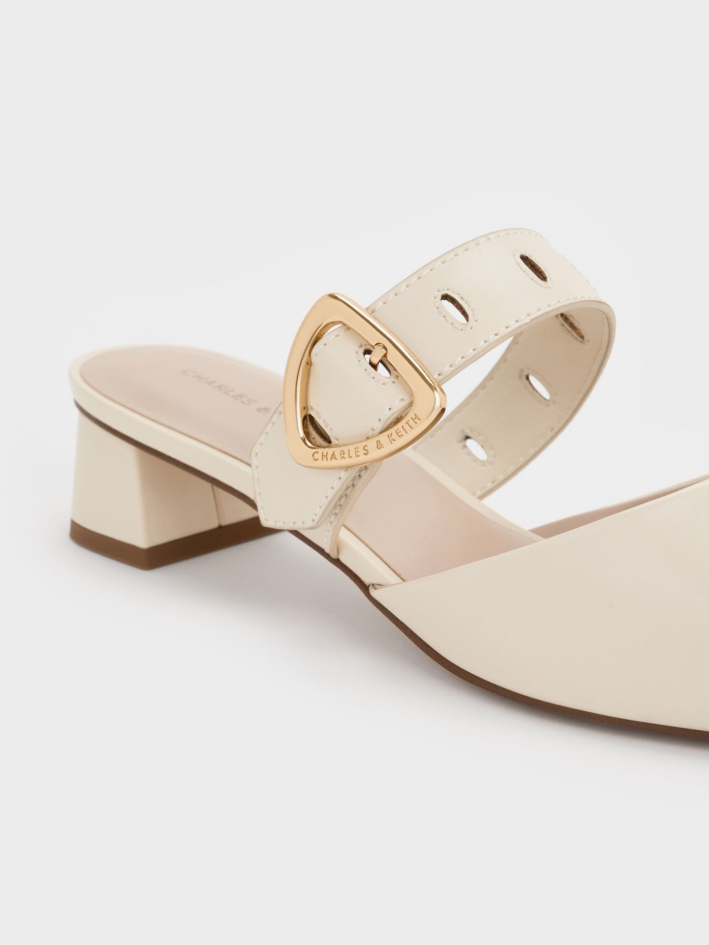 Sepphe Buckle-Strap Heeled Mules - Cream | CHARLES & KEITH