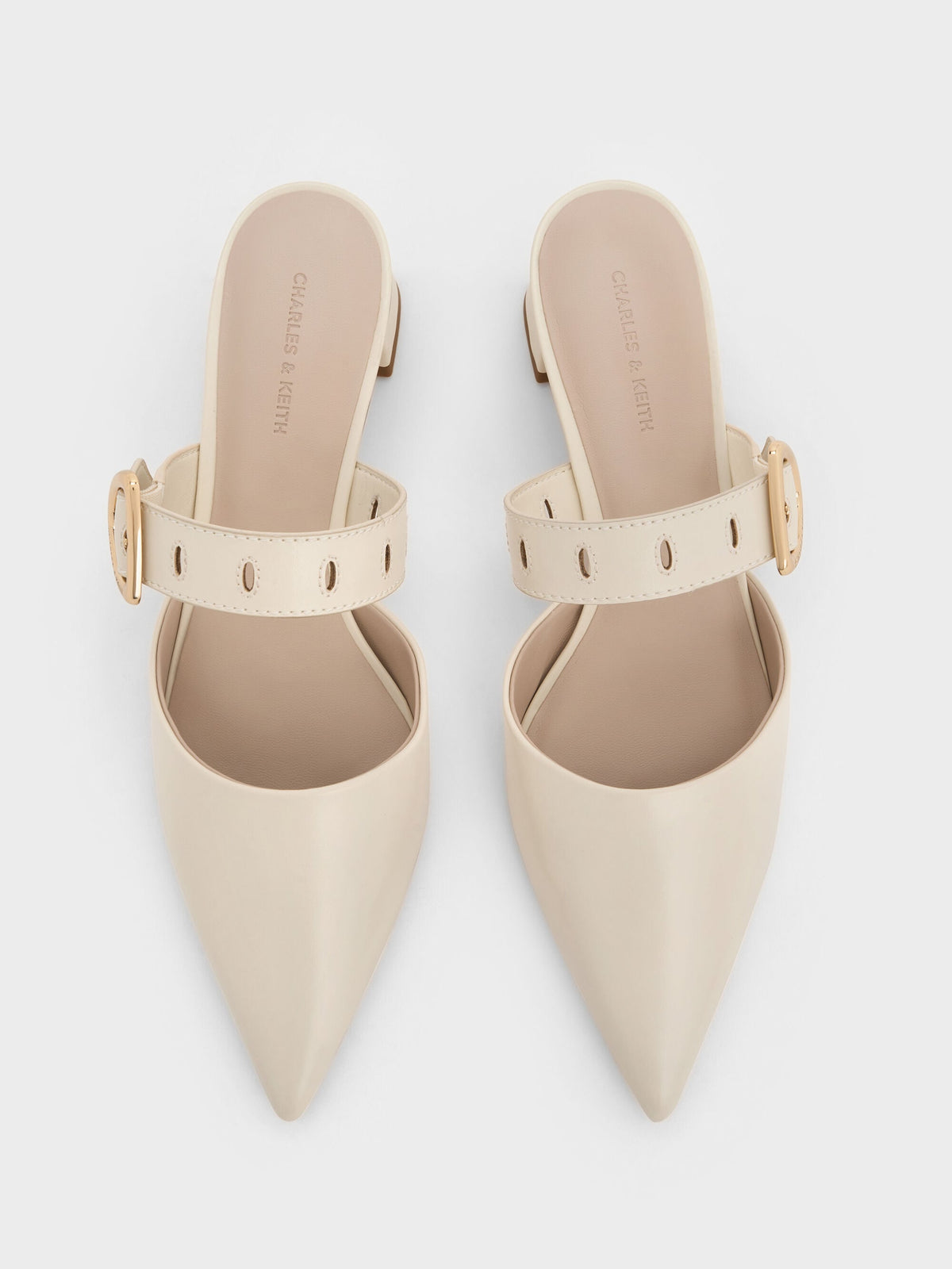 Sepphe Buckle-Strap Heeled Mules - Cream | CHARLES & KEITH