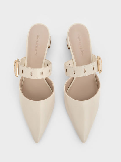 Sepphe Buckle-Strap Heeled Mules - Cream | CHARLES & KEITH