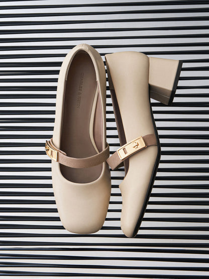 Lando Two-Tone Mary Jane Pumps - Chalk | CHARLES & KEITH