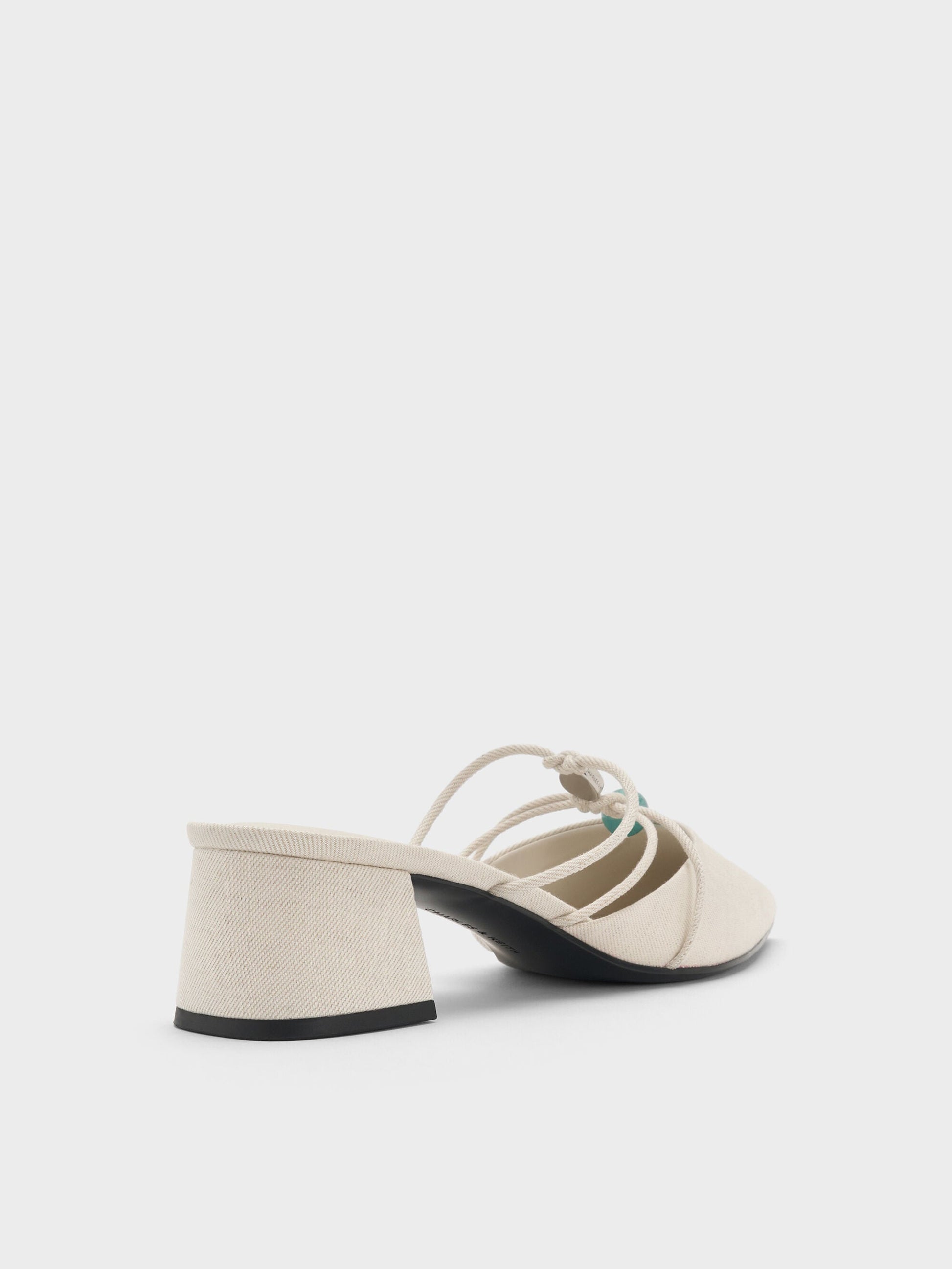 Georgie Linen Bead Pointed Mules - Chalk | CHARLES & KEITH
