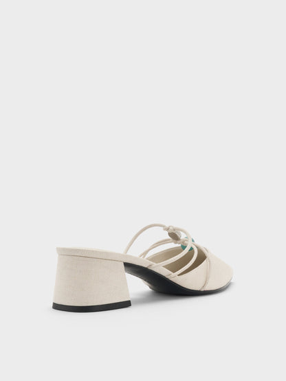 Georgie Linen Bead Pointed Mules - Chalk | CHARLES & KEITH