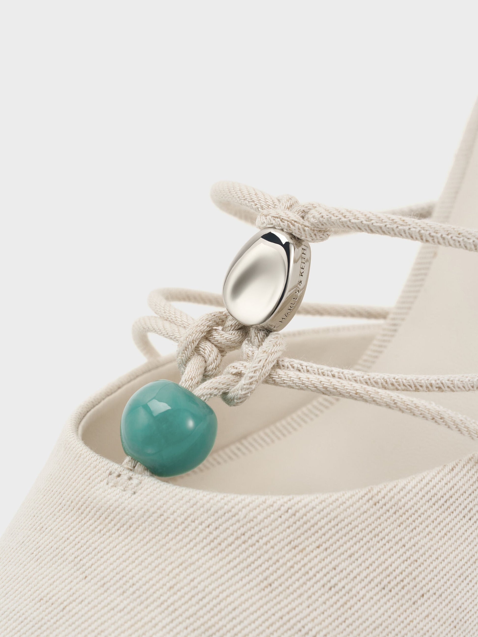 Georgie Linen Bead Pointed Mules - Chalk | CHARLES & KEITH