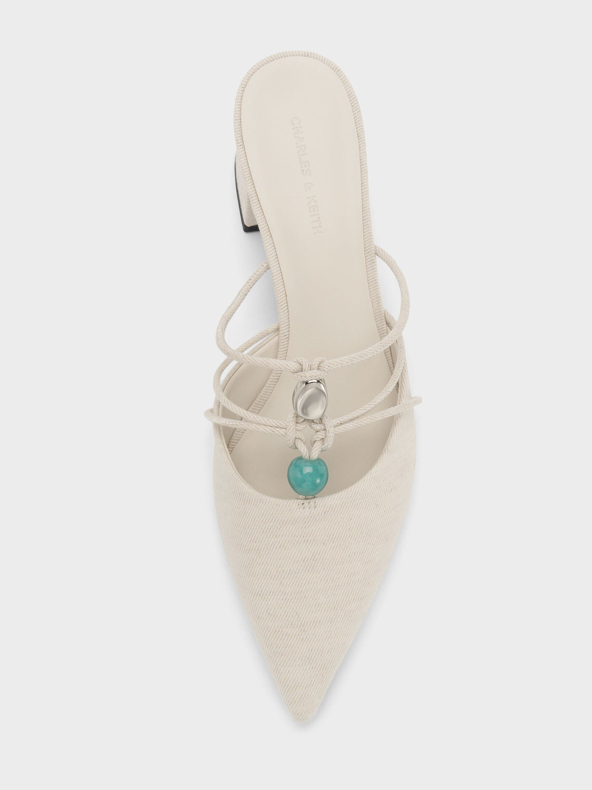 Georgie Linen Bead Pointed Mules - Chalk | CHARLES & KEITH