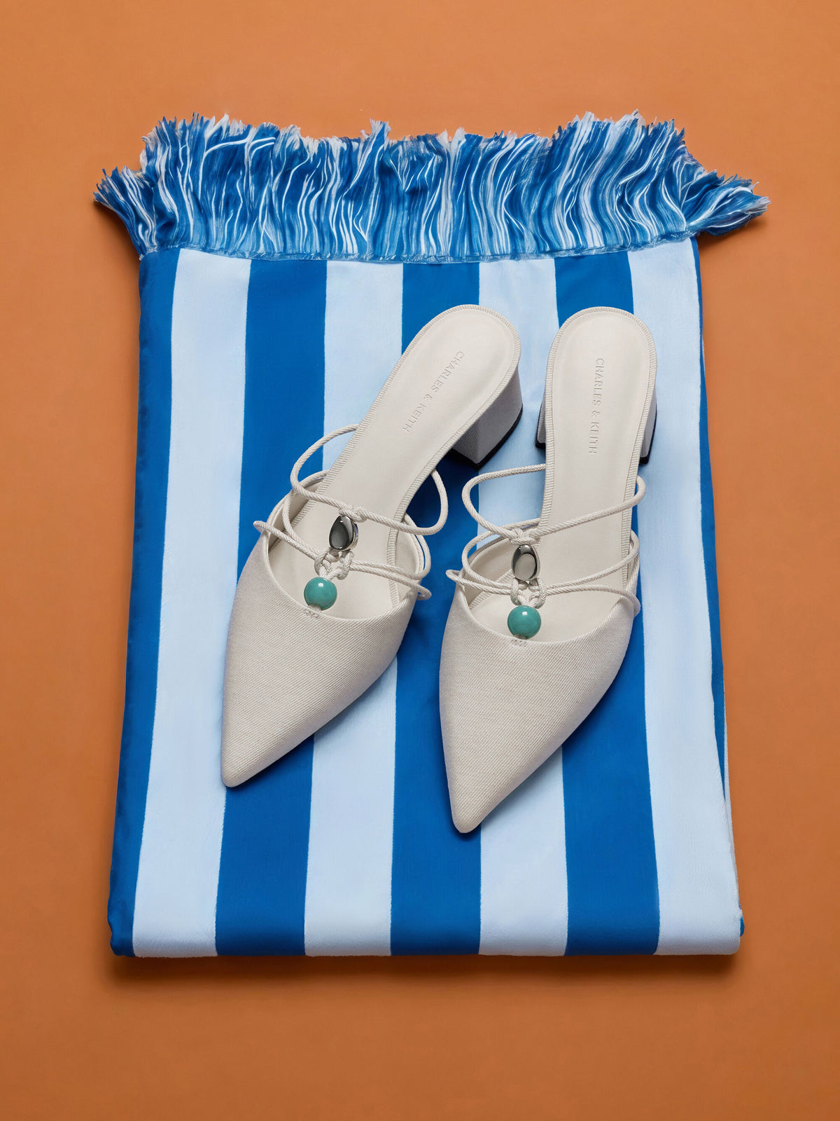 Georgie Linen Bead Pointed Mules - Chalk | CHARLES & KEITH