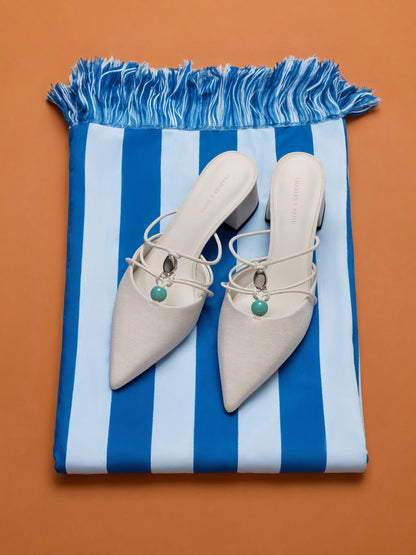 Georgie Linen Bead Pointed Mules - Chalk | CHARLES & KEITH