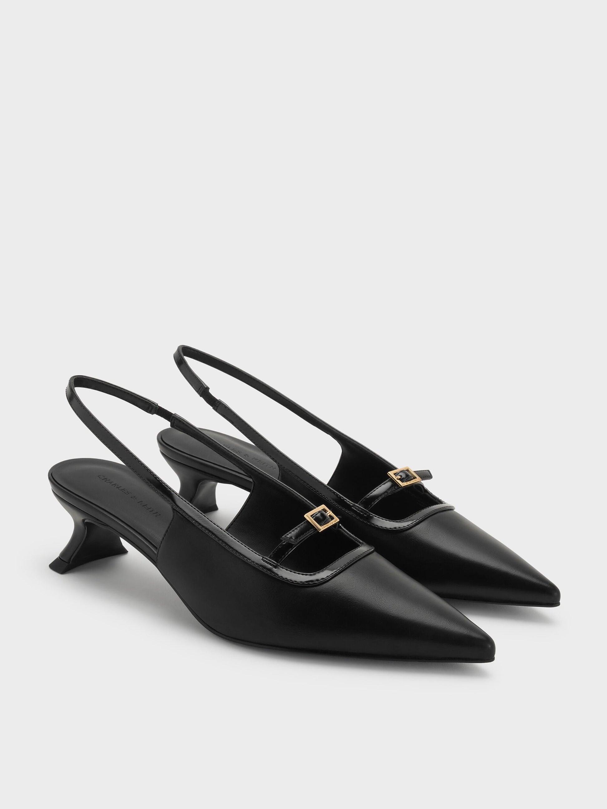Buckle-Strap Slingback Pumps - Black | CHARLES & KEITH