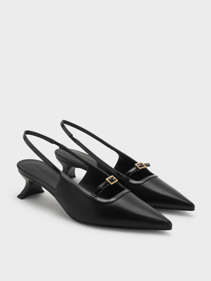 Buckle-Strap Slingback Pumps - Black | CHARLES & KEITH