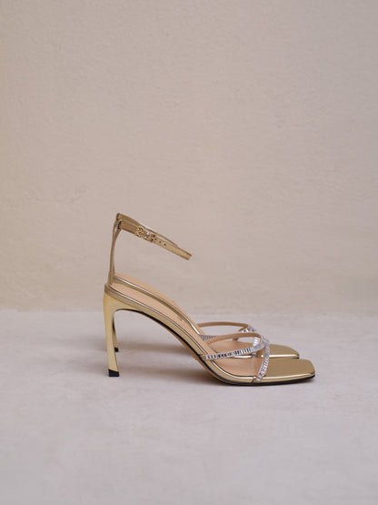 Jaylene Gem Stiletto Sandals - Gold | CHARLES & KEITH